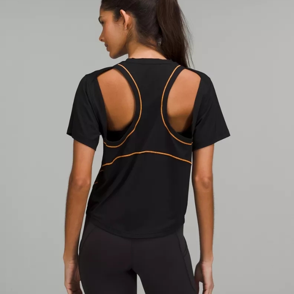 lululemon athletica Black and Orange Cutout Tee